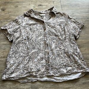 CJ Banks Hawaiin Shirt Women's XL Brown Tan Vintage Retro 80s 90s